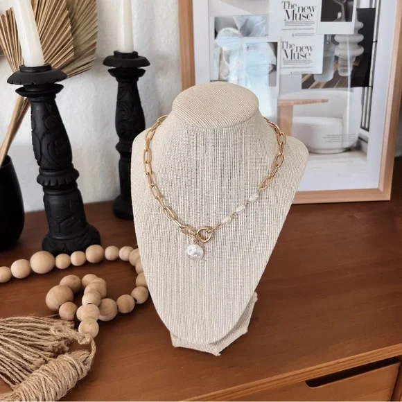 ✨ PEARL STYLE CHAIN DOUBLE LINKED NECKLACE - Picture 4 of 7